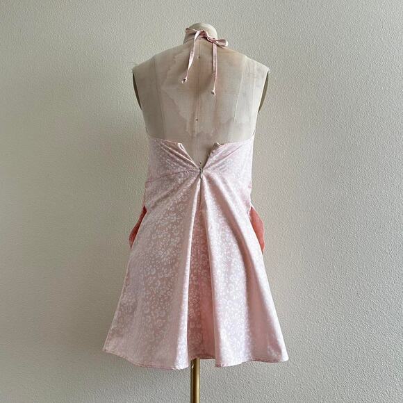 handmade pink white floral halter mini summer dress - Picture 3 of 9